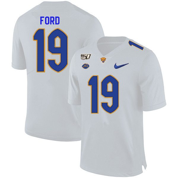 2019 Men #19 Dontez Ford Pitt Panthers College Football Jerseys Sale-White